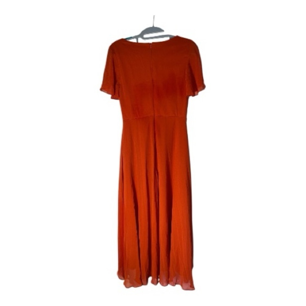 V Neck Asymmetrical Hem Ruffles Sleeve Pleated Chiffon - Picture 5 of 10